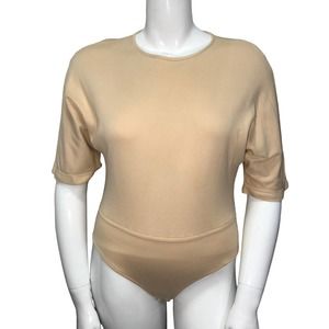 Donna Karan Womens Size M Beige Bodysuit Boxy Vintage Basic